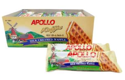 APOLLO WAFFLES MILK CREAMED WAFFLE 36 X 18G (648G) 1601